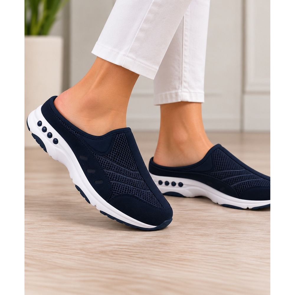 Easy Spirit TravelTime Women's 10 W Navy White Wide Slip-On Mule Sneakers